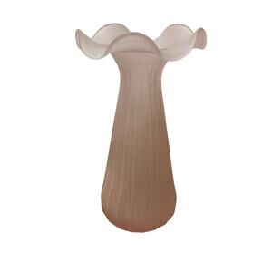 Vintage Frosted Satin Pale Pink Ruffle Fluted Glass Vase
